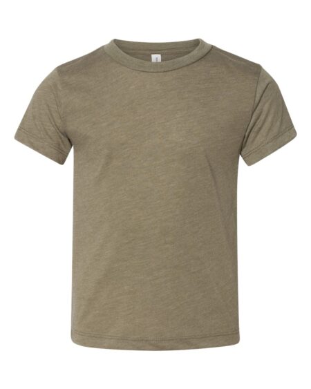 Olive triblend Bella + Canvas toddler short-sleeve tee