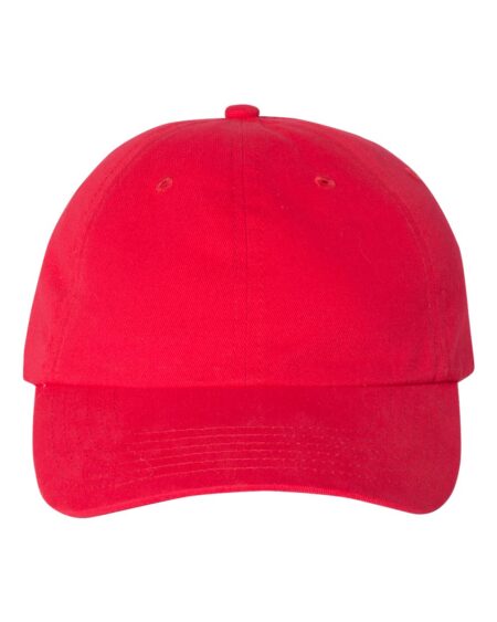Red Valucap VC200 six-panel cap with a pre-curved visor