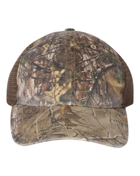 Camouflage Richardson 111P trucker cap with a pre-curved bill