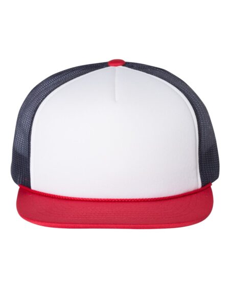 Front view of the Richardson 113 Foamie trucker cap in white, navy, and red