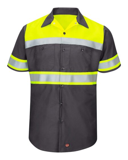 Red Kap SY80T Men’s Tall Hi-Visibility Colorblock Ripstop Short Sleeve Work Shirt