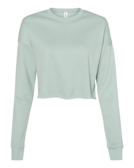 Bella + CANVAS women's cropped crewneck sweatshirt with dropped shoulders and raw hem