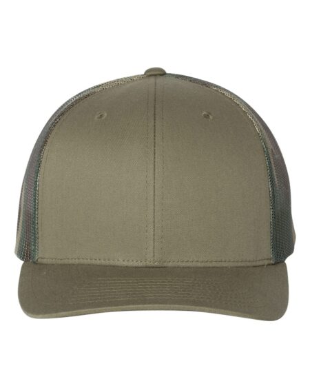 Front view of a structured Richardson 112PM mesh trucker cap