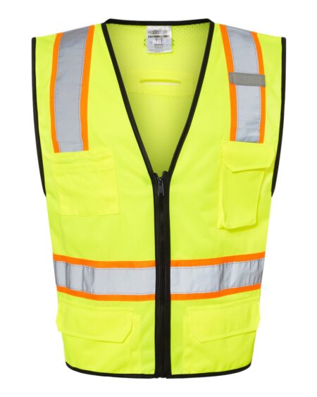 Lime Kishigo 6-pocket Class 2 safety vest with reflective bands