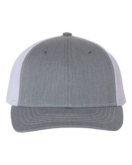 Heather grey and white Richardson 112Y youth trucker cap with a pre-curved bill