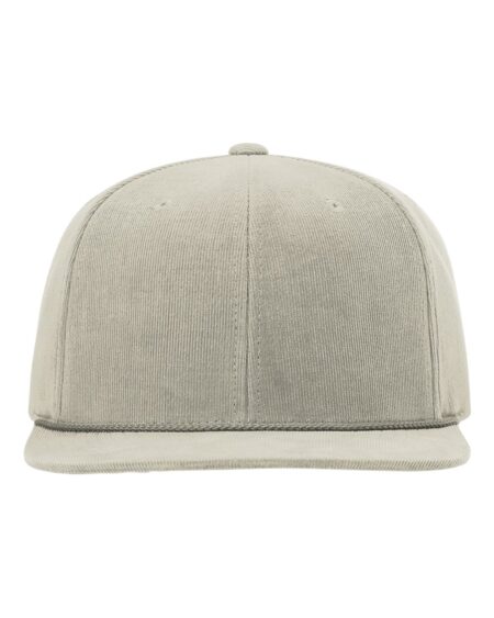 Front view of the Richardson 253 corduroy cap with a structured six-panel design and flat bill