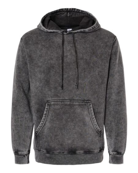 Front view of black mineral wash hooded sweatshirt