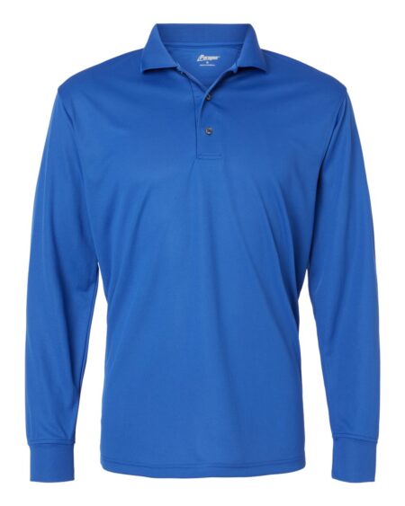 Front view of the blue Paragon 110 Prescott long-sleeve polo shirt