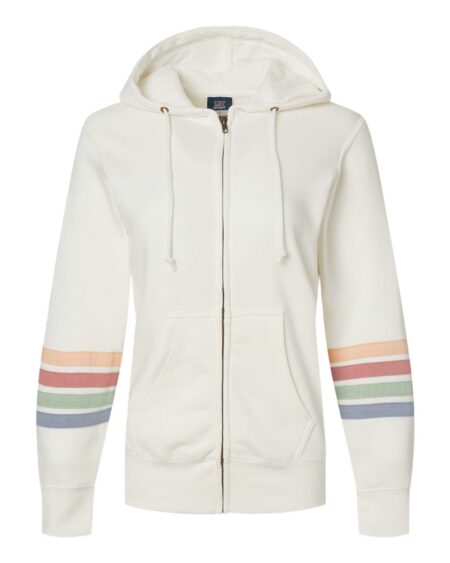 MV Sport W22732 Women’s Striped Sleeves Full-Zip Hooded Sweatshirt