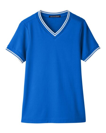 Devon & Jones DG20CW Women’s CrownLux Performance® Plaited Tipped V-Neck Shirt