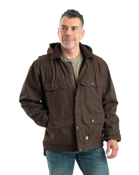 Berne Apparel JC613 Men’s Heartland Washed Duck Zip-Off Hooded Coat