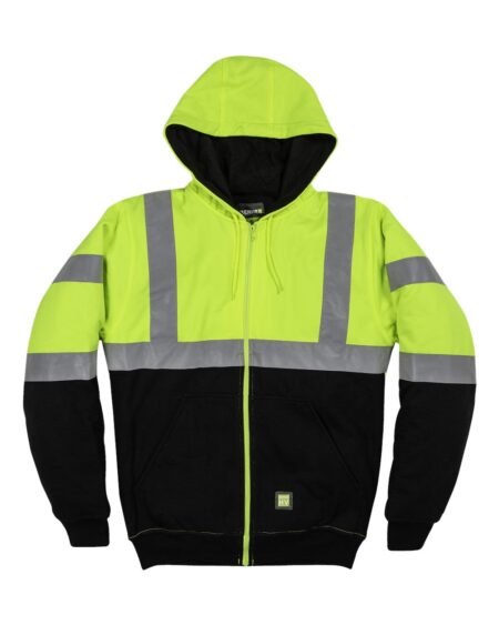 Berne Apparel HVF023 Men’s Hi-Vis Class 3 Color Block Full-Zip Hooded Sweatshirt