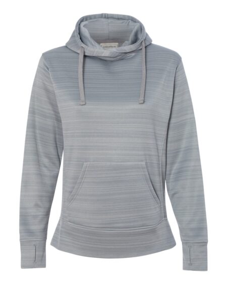 J. America 8662 Women’s Odyssey Striped Performance Fleece Lapover Hooded Sweatshirt