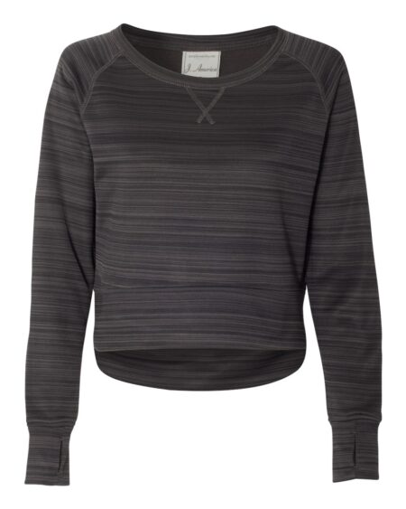 J. America 8663 Women’s Odyssey Striped Performance Fleece Hi-Low Crewneck Sweatshirt