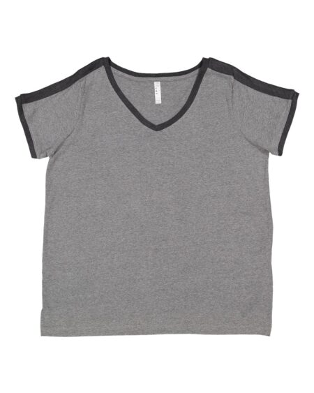 LAT 3832 Women’s Curvy Retro Ringer Premium Jersey V-Neck Tee