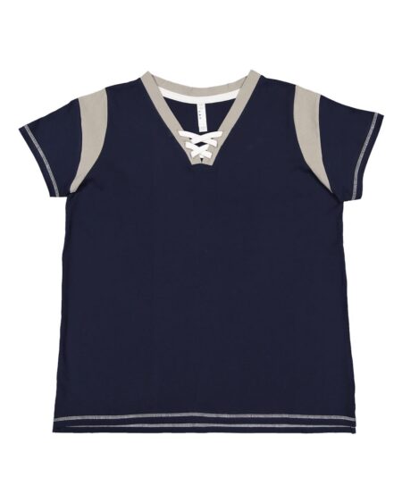 LAT 3833 Women’s Curvy Lace Up Fine Jersey Tee
