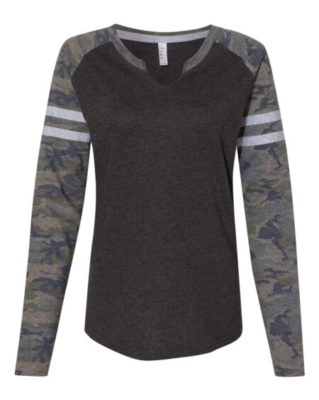 LAT 3534 Women’s Fine Jersey Mash Up Long Sleeve T-Shirt