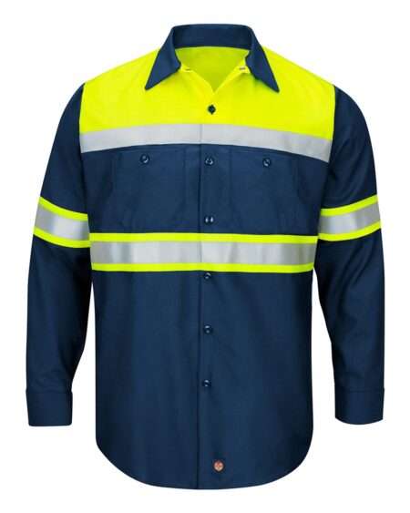 Red Kap SY70 Men’s Hi-Visibility Colorblock Ripstop Long Sleeve Work Shirt