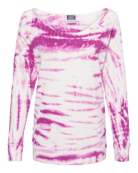 MV Sport W20173 Women’s French Terry Off-the-Shoulder Tie-Dyed Sweatshirt