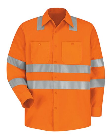 Red Kap SS14HV Men’s High Visibility Safety Long Sleeve Work Shirt