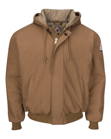 Bulwark JLH6 Men’s Insulated Brown Duck Hooded Jacket with Knit Trim